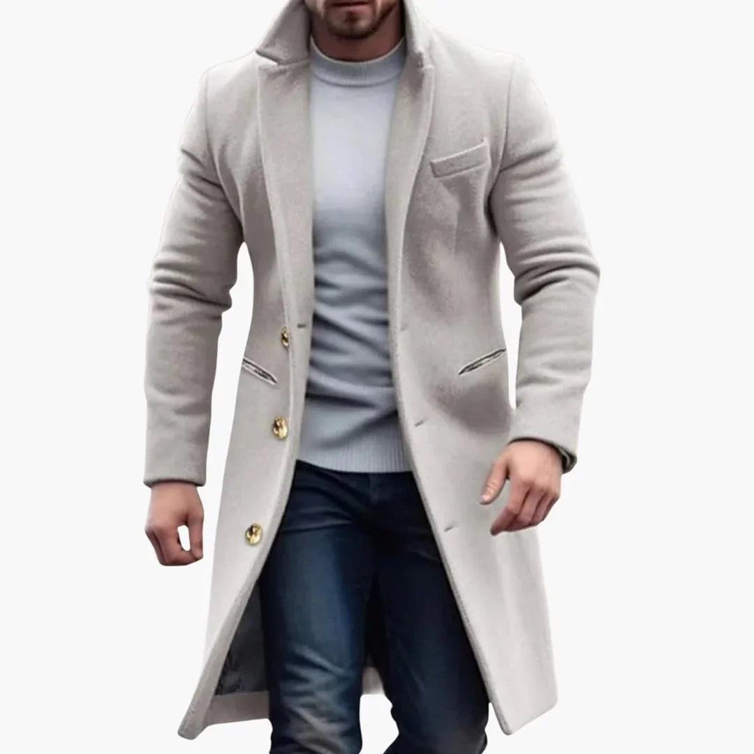 Cappotto lungo da uomo con abbottonatura e tasche