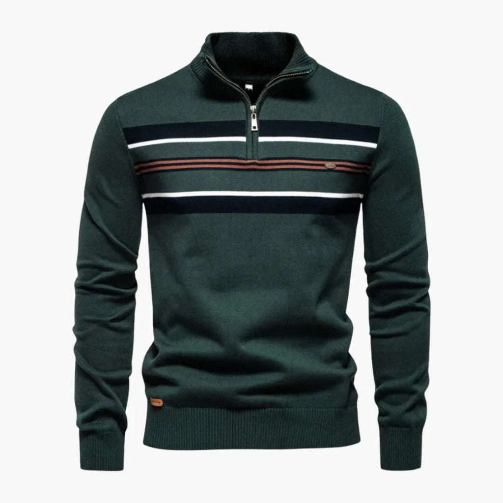 Maglione da uomo lavorato a maglia con mezza zip e strisce sul petto