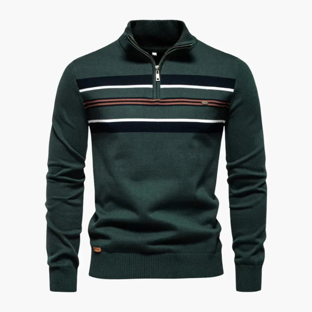 Maglione da uomo lavorato a maglia con mezza zip e strisce sul petto