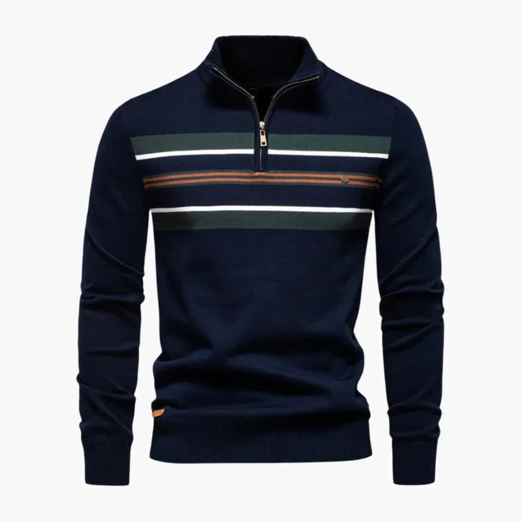 Maglione da uomo lavorato a maglia con mezza zip e strisce sul petto