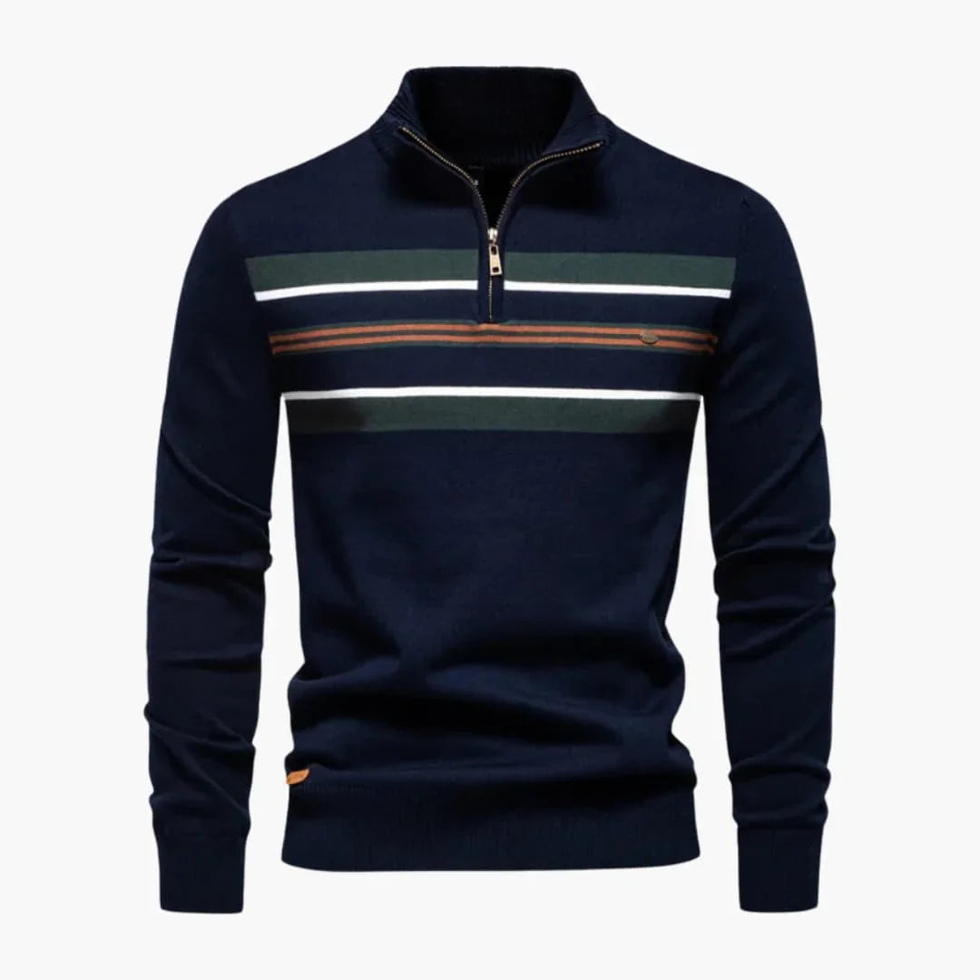 Maglione da uomo lavorato a maglia con mezza zip e strisce sul petto