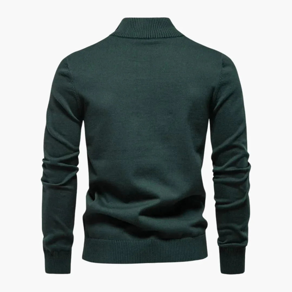 Maglione da uomo lavorato a maglia con mezza zip e strisce sul petto