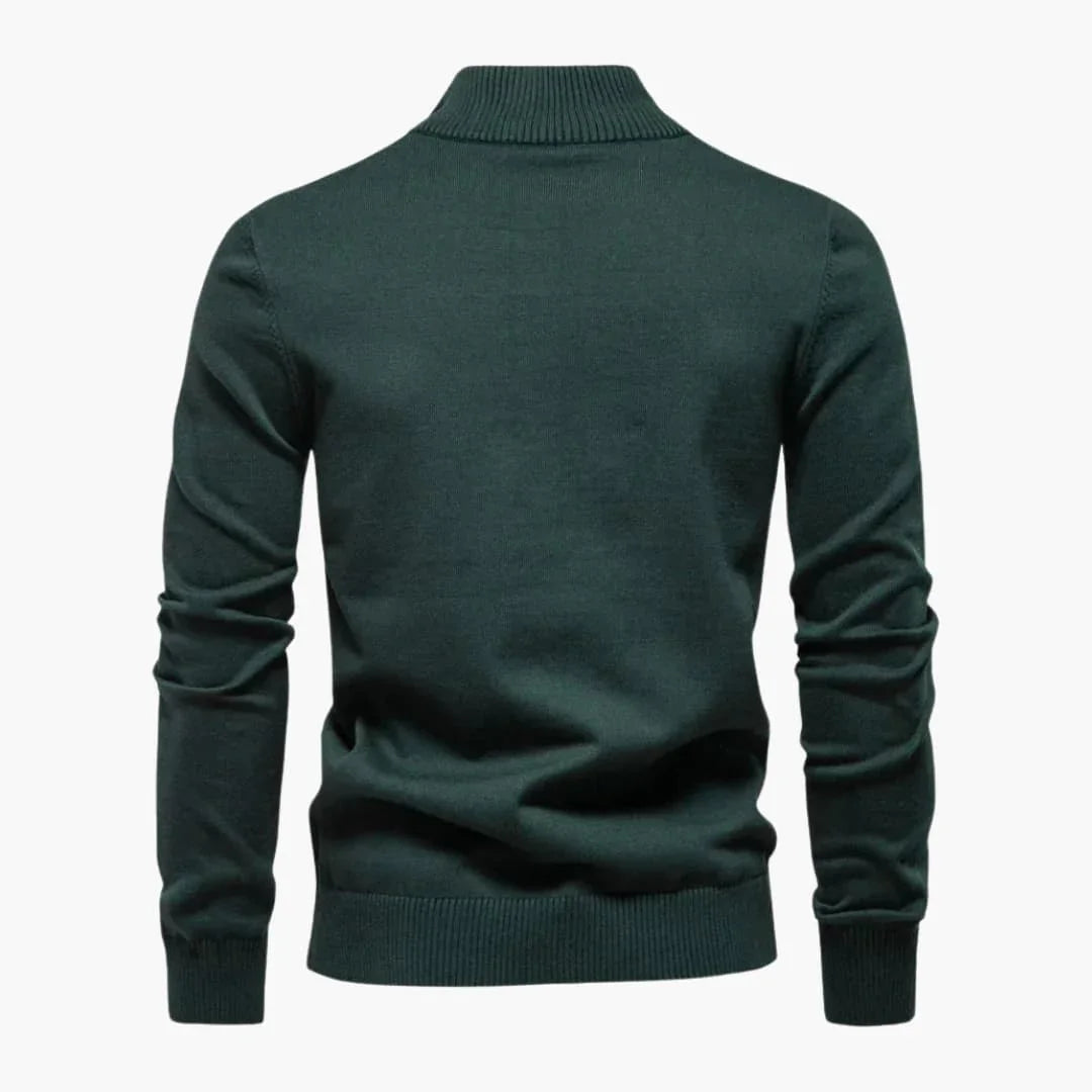 Maglione da uomo lavorato a maglia con mezza zip e strisce sul petto