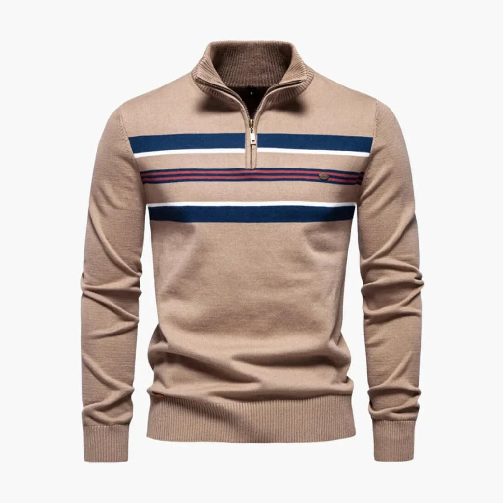 Maglione da uomo lavorato a maglia con mezza zip e strisce sul petto