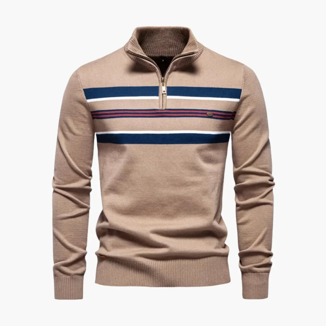 Maglione da uomo lavorato a maglia con mezza zip e strisce sul petto