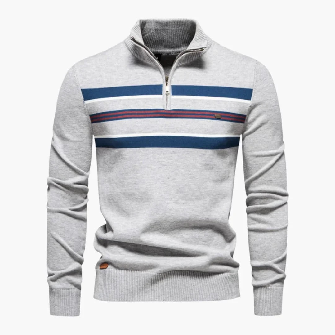 Maglione da uomo lavorato a maglia con mezza zip e strisce sul petto
