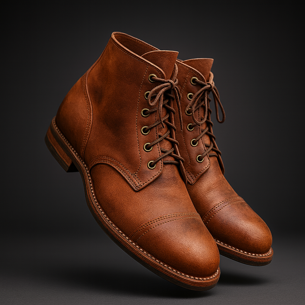 Herren Lederstiefel Vintage Knöchel Schnürung Stivali