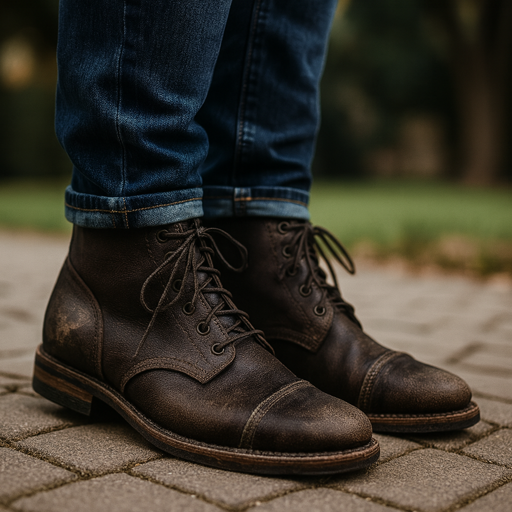 Herren Lederstiefel Vintage Knöchel Schnürung Stivali