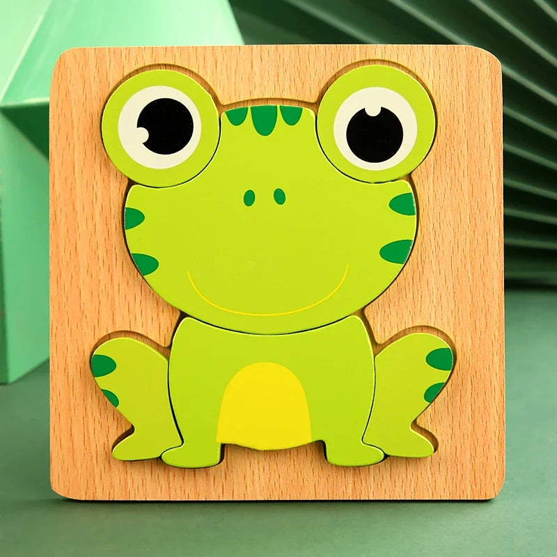 Puzzle di animali cartoon in legno 3D di alta qualità per bambini