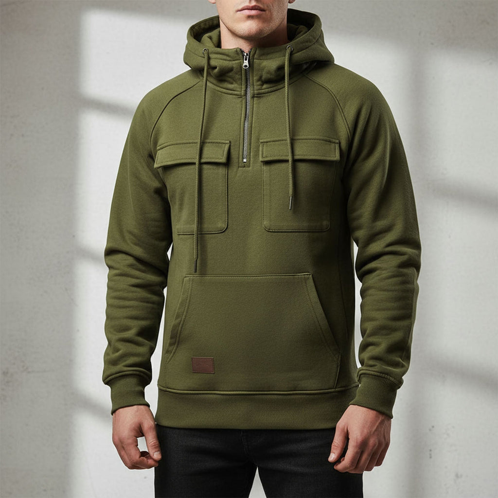 Felpa da Uomo con Mezza Zip e Cappuccio – Comoda e Pratica