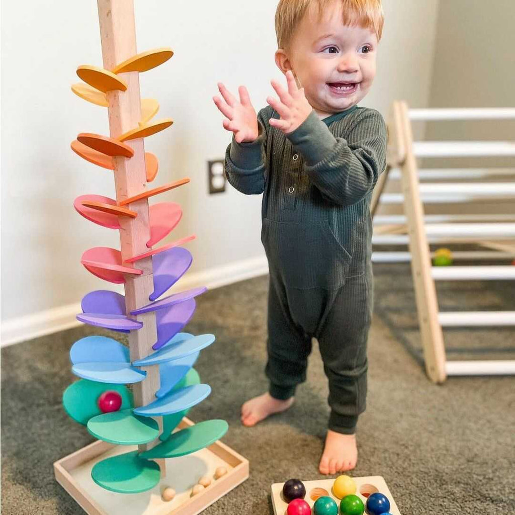 Torre sonora arcobaleno in legno, gioco sensoriale educativo