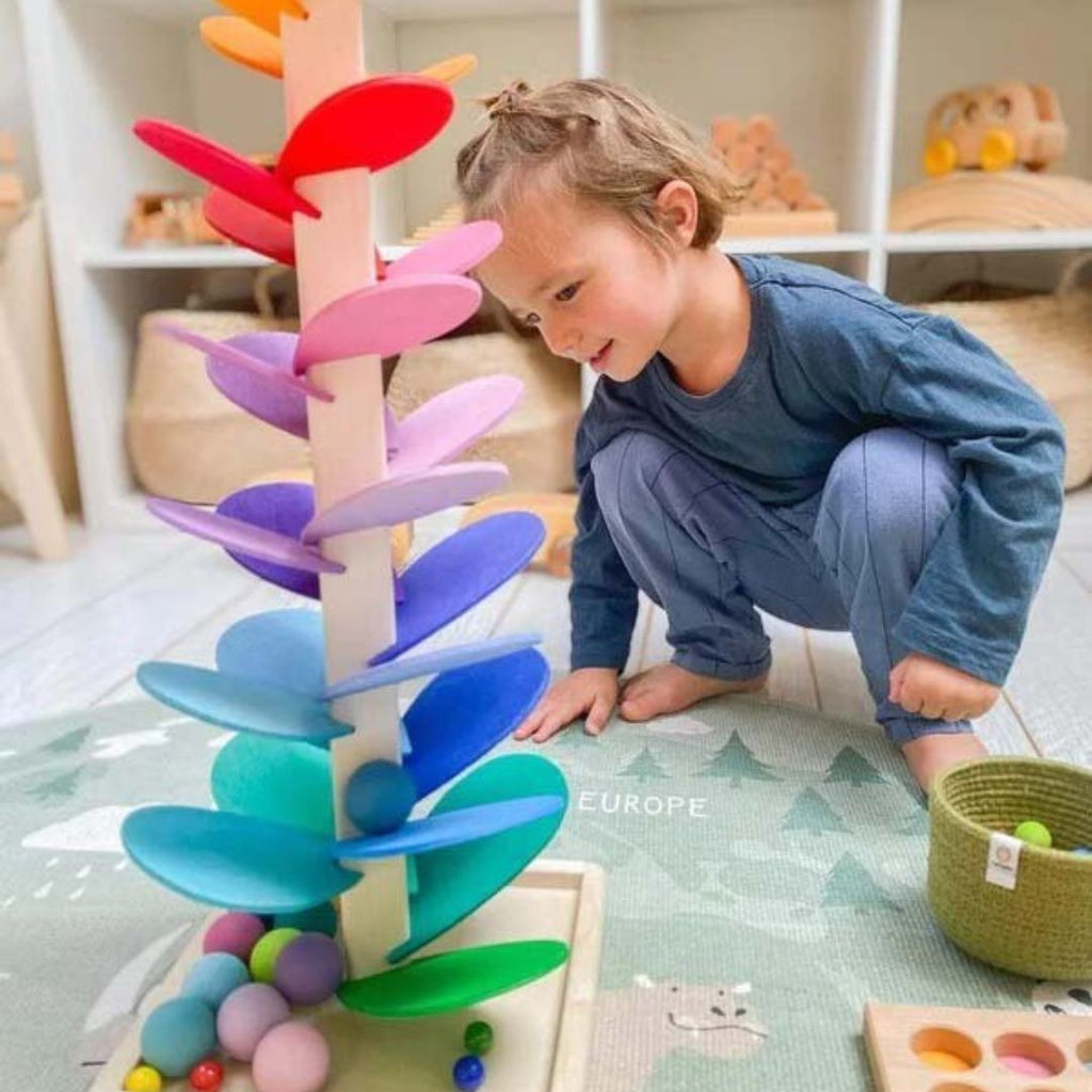 Torre sonora arcobaleno in legno, gioco sensoriale educativo