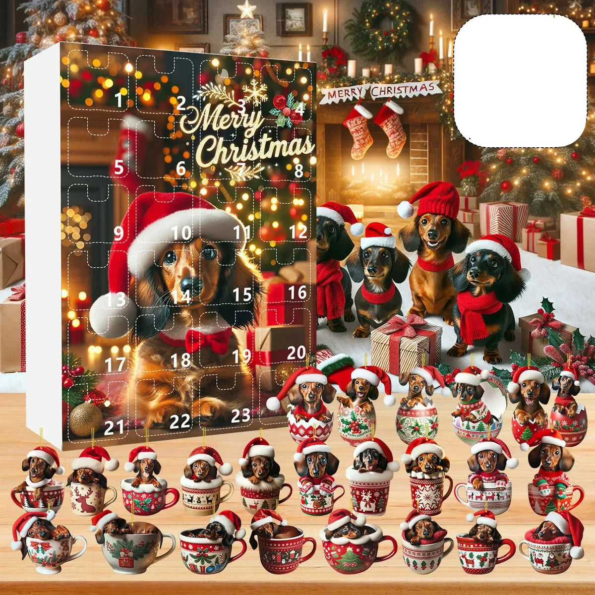 Calendario dell'Avvento di Natale con tema Bassotto | Conto alla rovescia di 24 giorni e design decorativo in acrilico