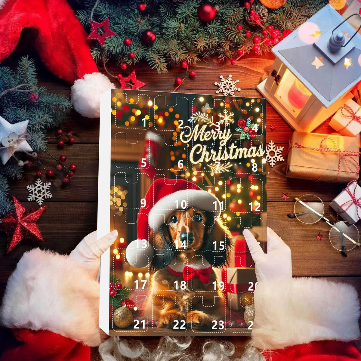 Calendario dell'Avvento di Natale con tema Bassotto | Conto alla rovescia di 24 giorni e design decorativo in acrilico