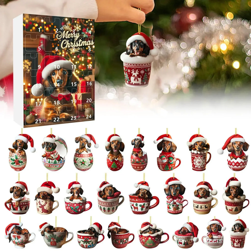 Calendario dell'Avvento di Natale con tema Bassotto | Conto alla rovescia di 24 giorni e design decorativo in acrilico