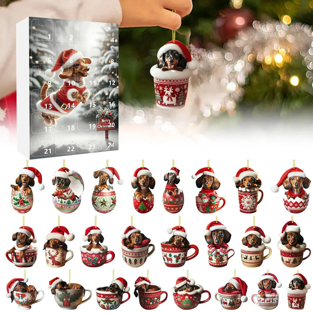 Calendario dell'Avvento di Natale con tema Bassotto | Conto alla rovescia di 24 giorni e design decorativo in acrilico