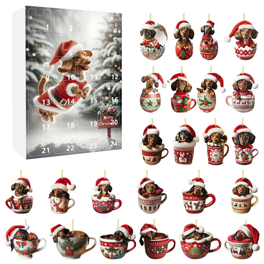 Calendario dell'Avvento di Natale con tema Bassotto | Conto alla rovescia di 24 giorni e design decorativo in acrilico