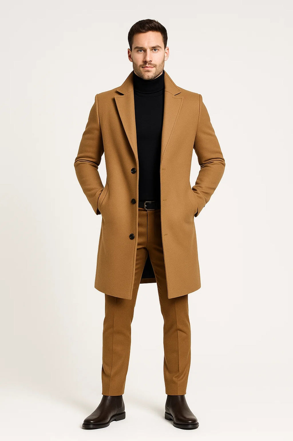 Cappotto lungo in lana da uomo con risvolto classico