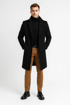 Cappotto lungo in lana da uomo con risvolto classico