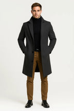 Cappotto lungo in lana da uomo con risvolto classico