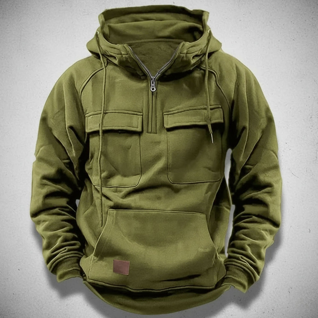 Felpa da Uomo con Mezza Zip e Cappuccio – Comoda e Pratica