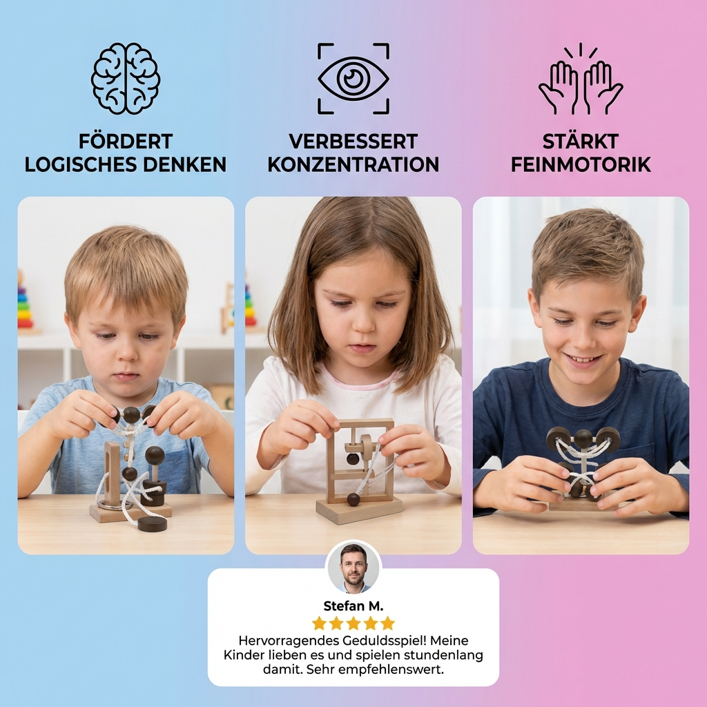 Gioco cerebrale per famiglie in legno | Puzzle IQ con corda, fatto a mano