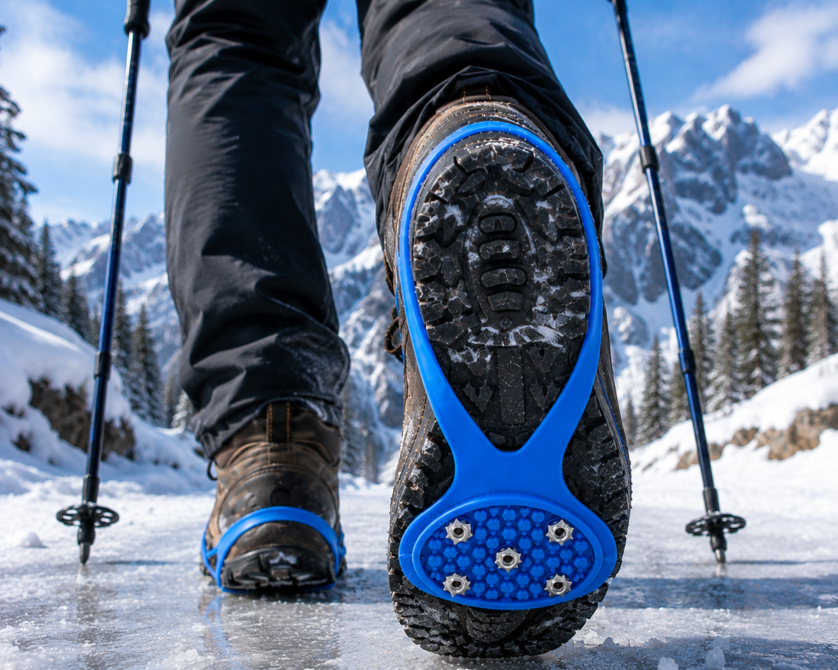 Ramponi per scarponi da trekking, Tacchetti da ghiaccio per scarponi e scarpe, Tacchetti da neve con punte in acciaio, Manopole da ghiaccio per scarpe