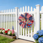 Ghirlanda unisex per porta nan more patriottica con design a stella, realizzata in legno e nastri di iuta