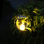 Lampada da giardino solare decorativa a forma di mezzaluna con sfera di cristallo sospesa e farfalla
