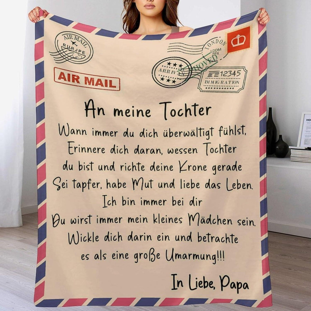 Coperta da tiro in pile con stampa sentimentale, design da lettera a figlia