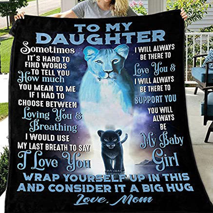 Coperta sentimentale in pile con grafica di un leone e un cucciolo e un messaggio sincero per papà