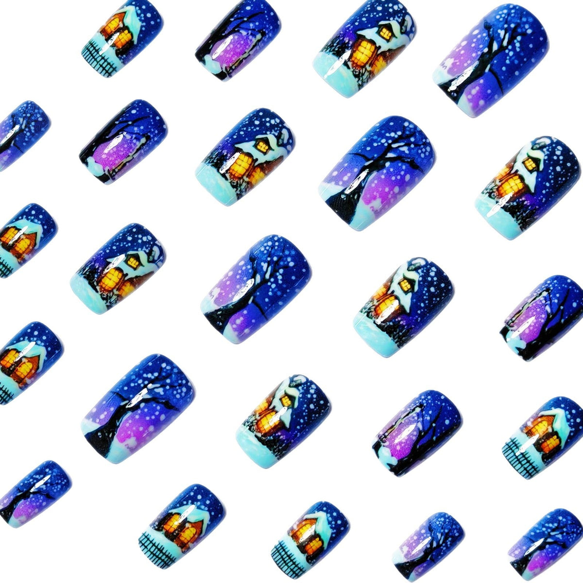 Nail art artistica con scena invernale