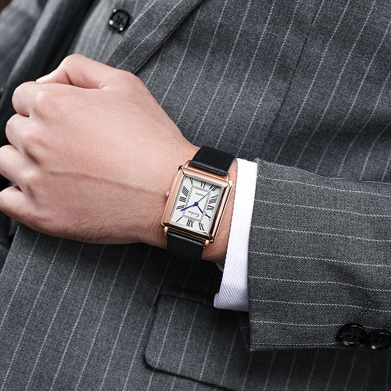 Orologio elegante rettangolare in pelle con quadrante romano vintage