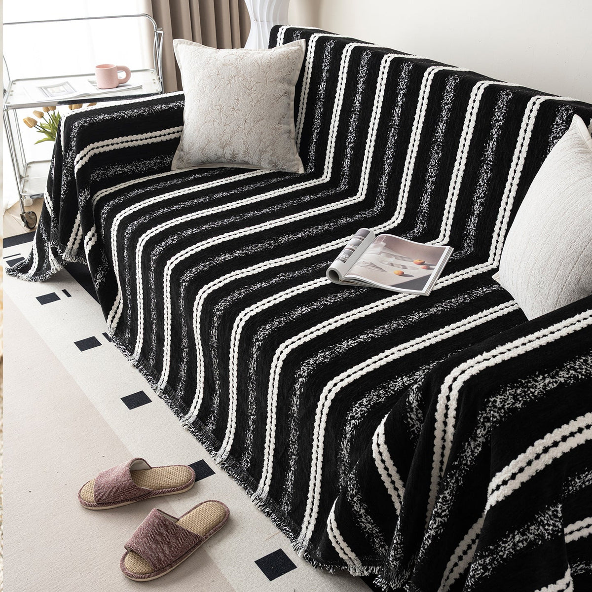 Coperta per divano con trama a righe