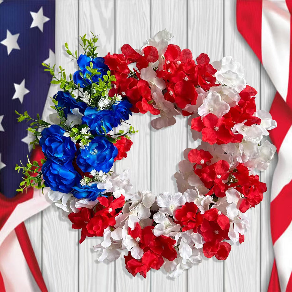 Ghirlanda floreale artificiale unisex nan patriottica con grappoli misti di peonia e ortensia