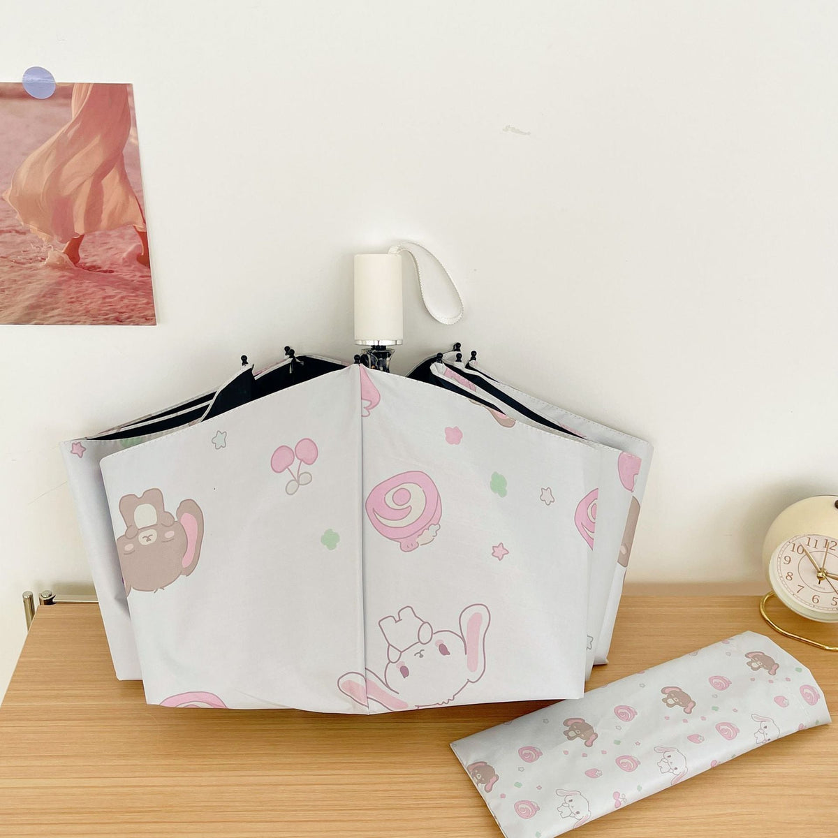 Ombrello pieghevole automatico da donna con giocoso design di animali