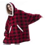 Felpa con cappuccio oversize Sherpa Fleece Deken Grijs Roze Zwart Blauw Geruit Rood Extra Warm en Zacht One Size Loungewear Huisdeken met Capuchon en Zakken