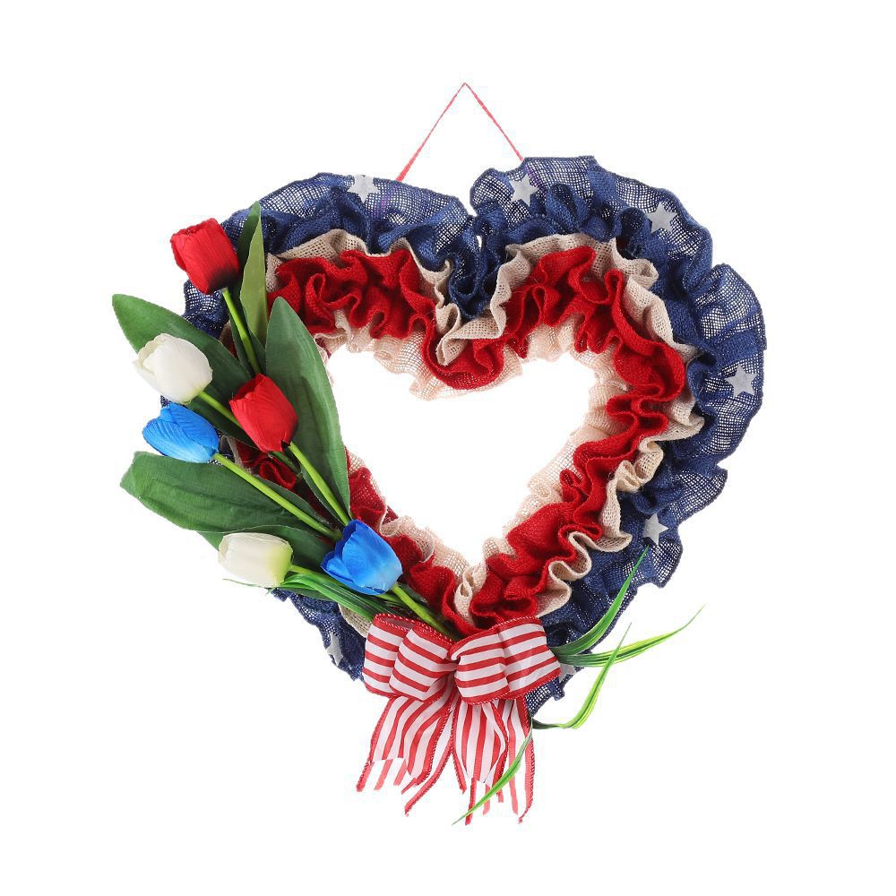 Ghirlanda da porta unisex a forma di cuore realizzata in iuta con decorazioni a stella e tulipani artificiali