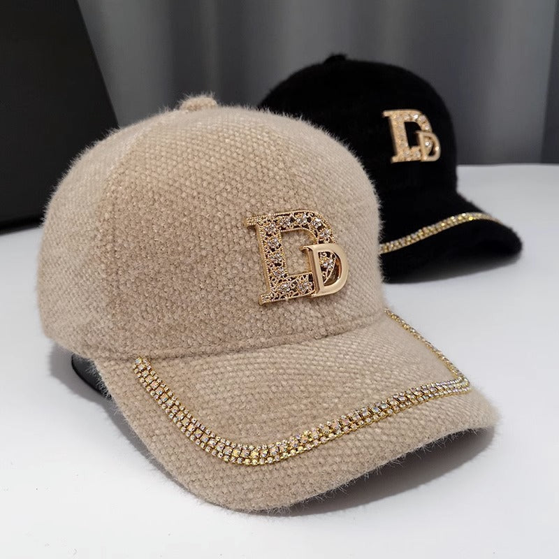 Berretto da baseball in lana decorata di lusso da donna