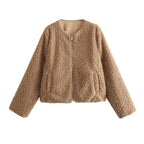 Giacca da donna in pile Teddy con cerniera frontale e tasche