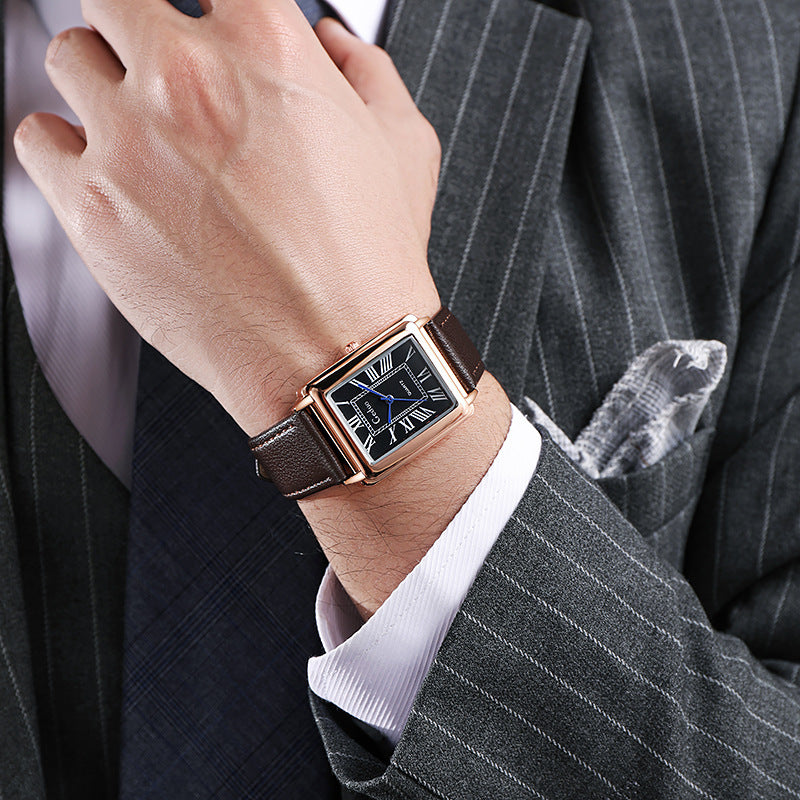 Orologio elegante rettangolare in pelle con quadrante romano vintage