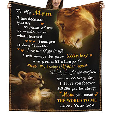 Coperta sentimentale in pile con grafica di un leone e un cucciolo e un messaggio sincero per papà