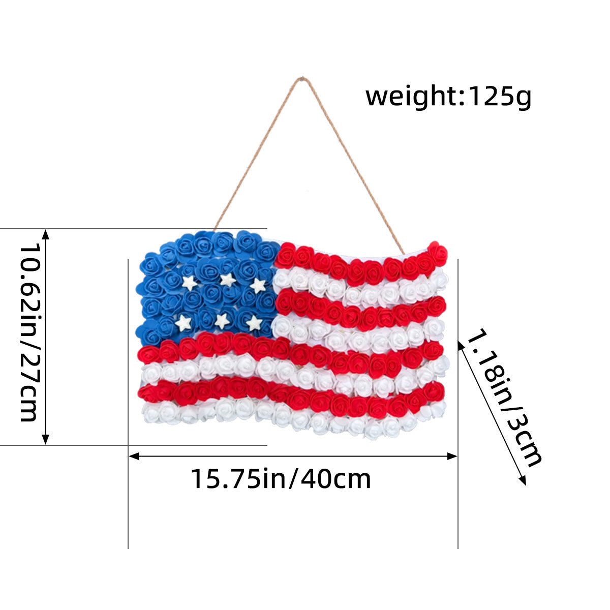 Ghirlanda unisex con pompon patriottico per porta d'ingresso e decorazioni a stella