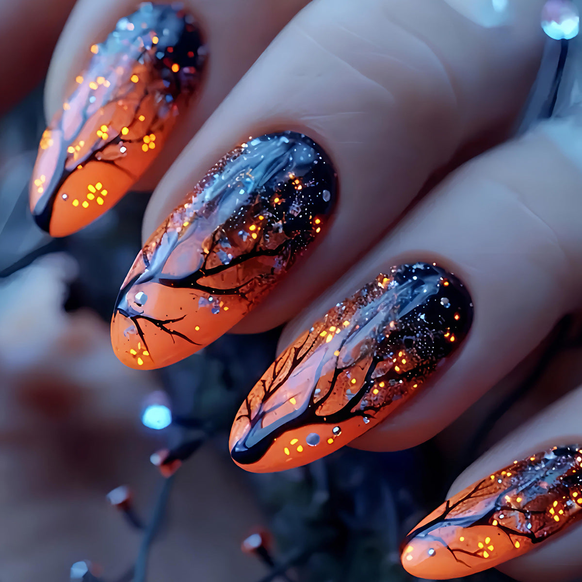 Nail art artistica per boschetto autunnale