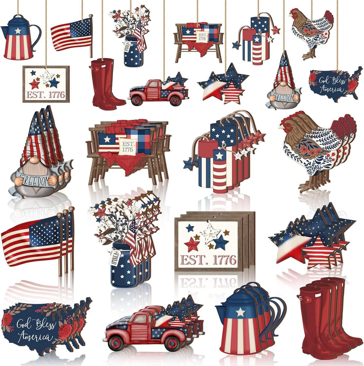 Set decorativo unisex nan patriottico con ciondoli in legno pendenti in stile rustico vintage