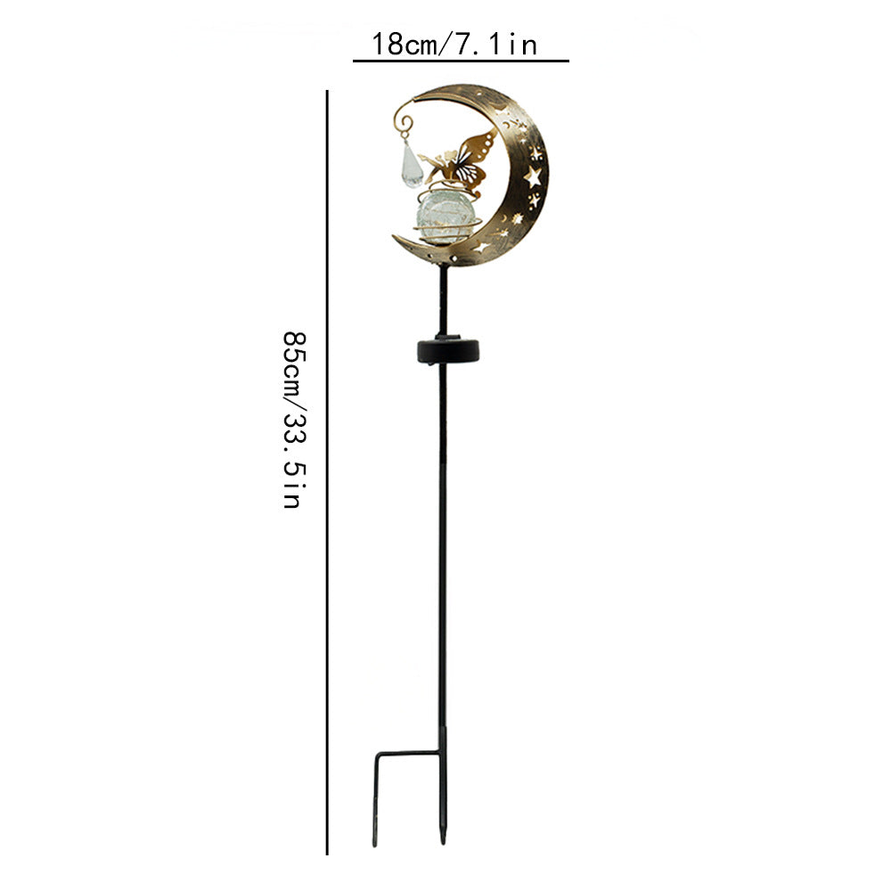 Lampada da giardino solare decorativa a forma di mezzaluna con sfera di cristallo sospesa e farfalla