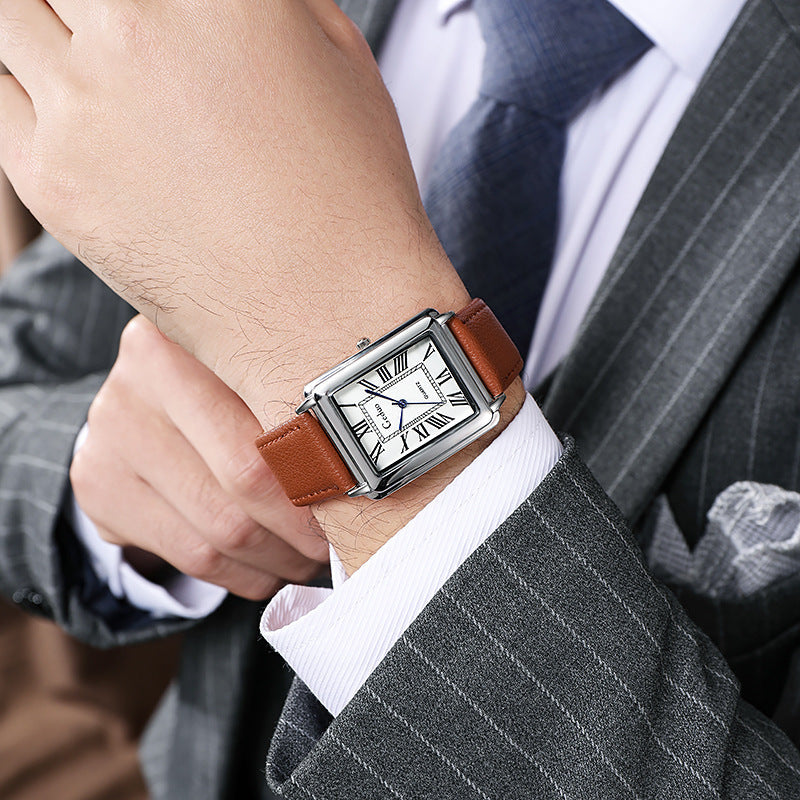 Orologio elegante rettangolare in pelle con quadrante romano vintage