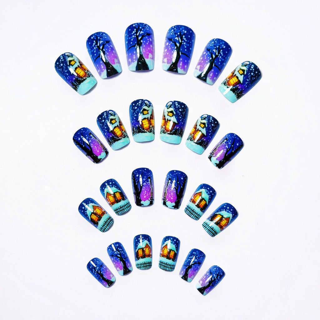 Nail art artistica con scena invernale