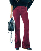 Pantaloni larghi a coste da donna con vita elasticizzata e gambe svasate, comodi ed eleganti