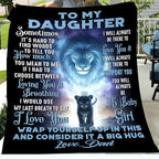 Coperta sentimentale in pile con grafica di un leone e un cucciolo e un messaggio sincero per papà